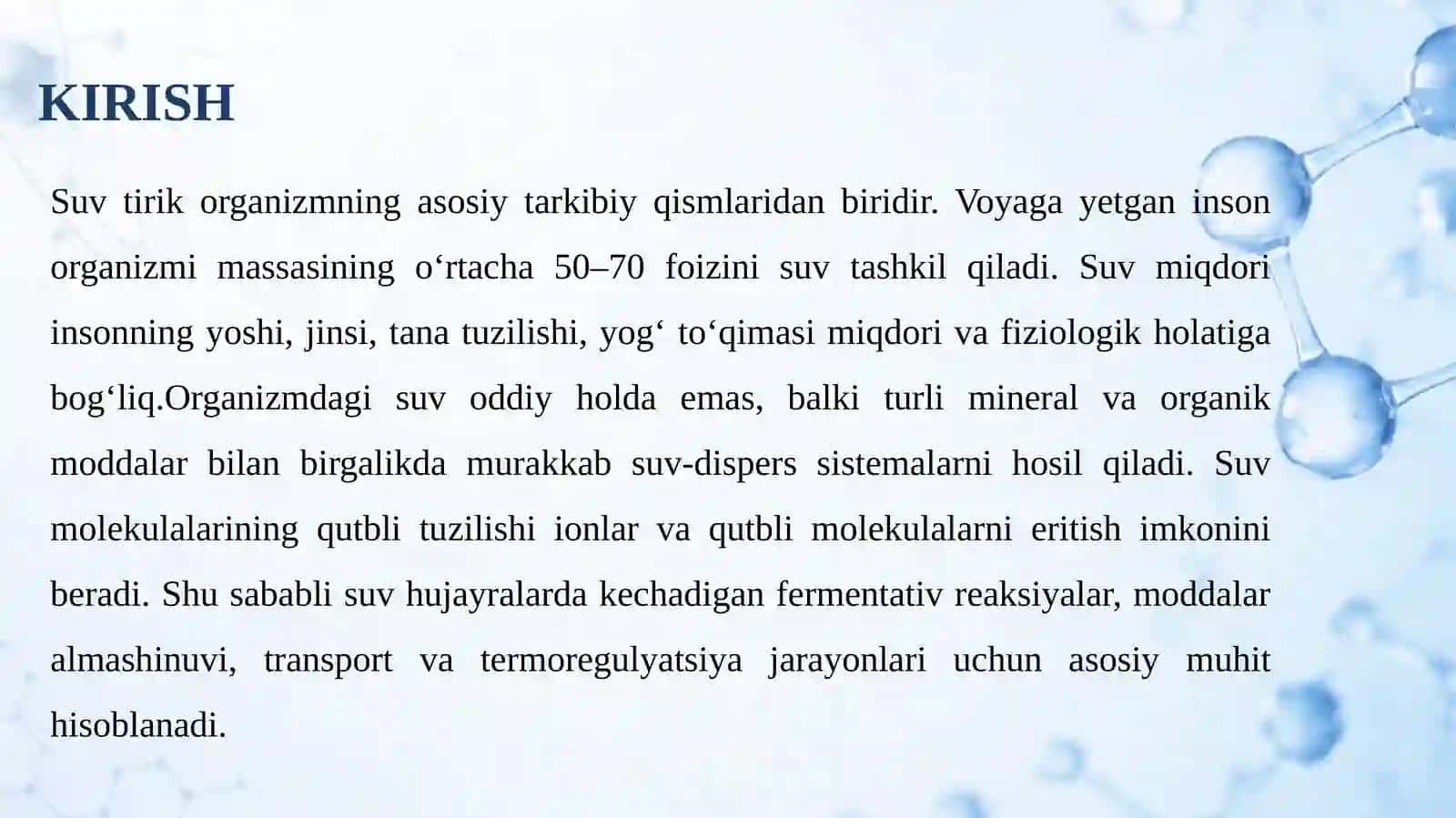 Organizmning suv-dispers sistemasi haqidagi bilimlarni tatbiq qilishda grafik organa 3