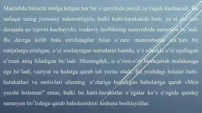 KICHIK MAKTAB YOSHIDAGI O’QUVCHILARDA O’QISHGA BO’LGAN EMOTSIONAL MUNOSABAT SHAKLLANISHINING PSIXOLOGIK XUSUSIYATLARI 3