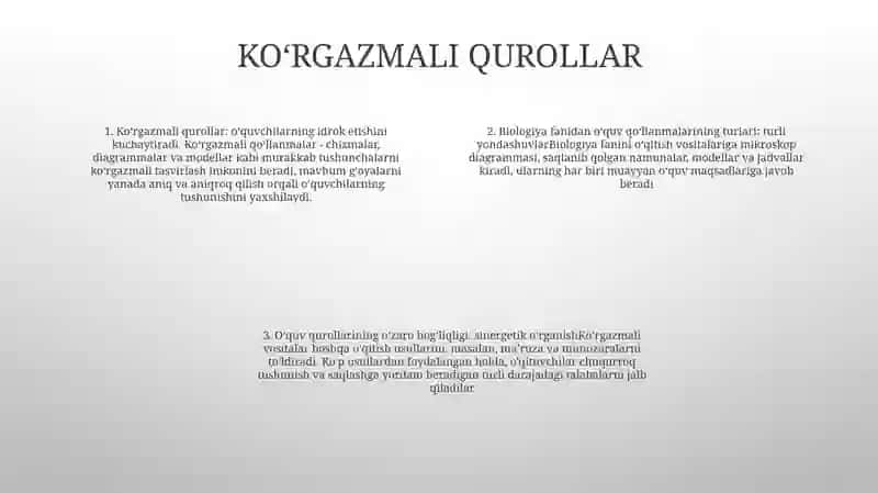 Biologiya OʻQitish Vositalarining Turlari Va Ularning OʻZaro BogʻLiqligi 3