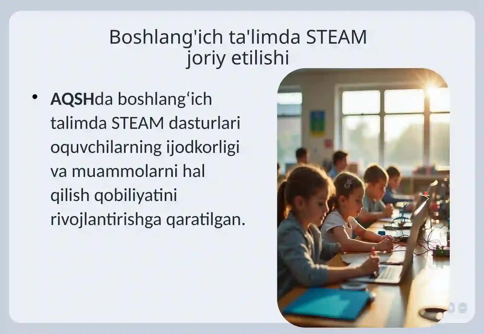 AQSH Germaniya va Rossiyada boshlang'ich ta'lim STEAM ta'lim texnologiyasidan foydalanish 3