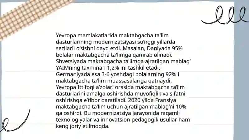 Yevropa mamlakatlarida maktabgacha ta'lim dasturlarining modernizatsiyasi 3