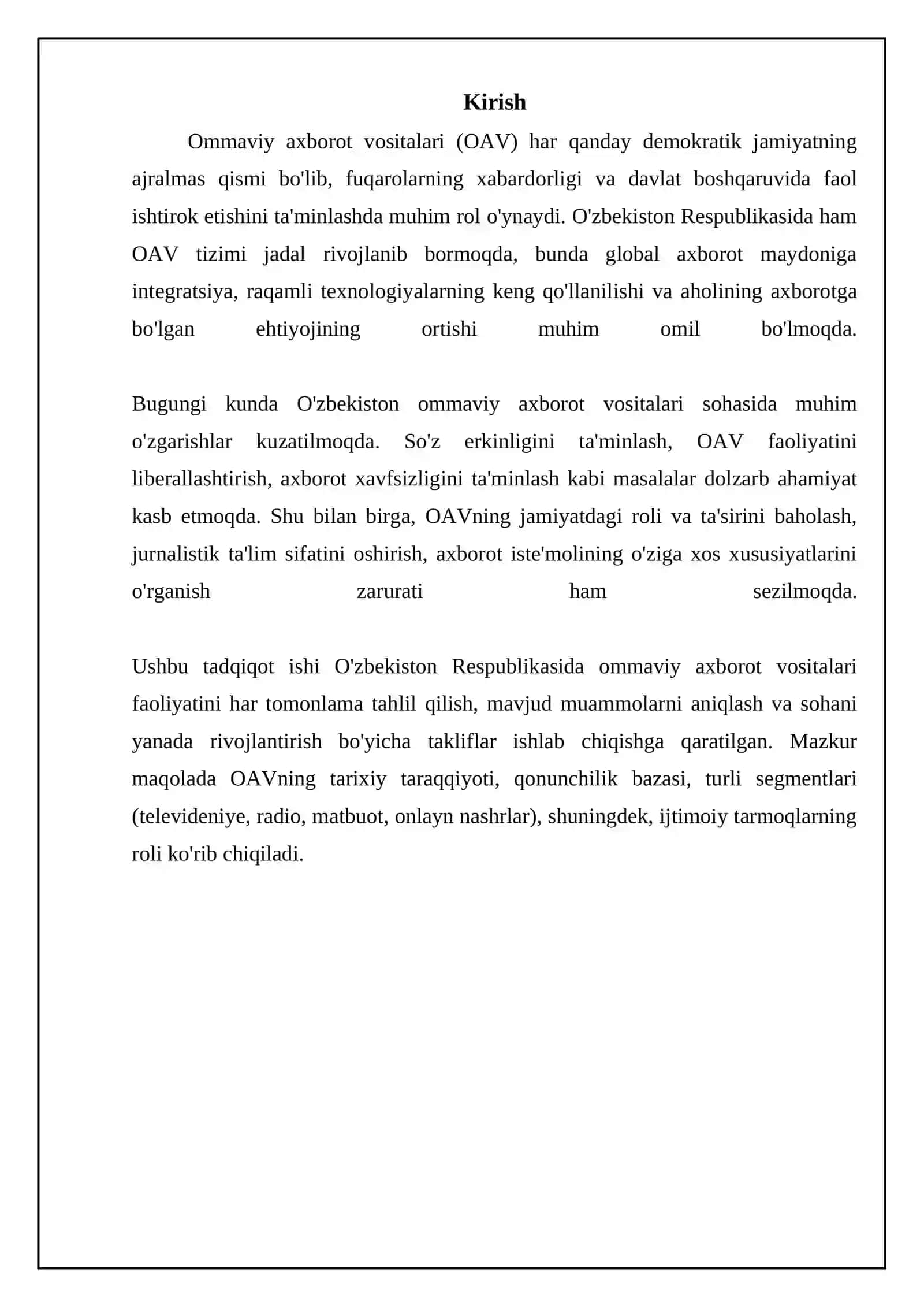 O’zbekiston Respublikasida ommaviy axborot vositalarining faoliyati 3