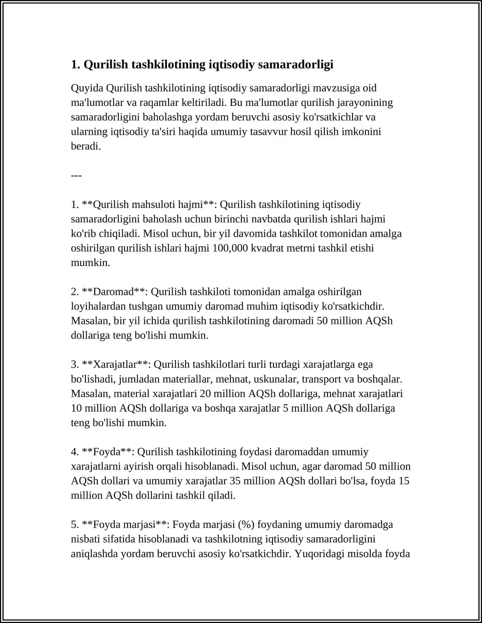 MUSTAQIL ISH Mavzu: QURILISH TASHKILOTINING IQTISODIY FAOLIYATINI BAHOLASH 3