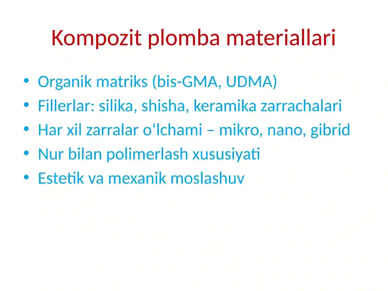 Tish qattiq toʻqima kasalliklarida nuqsonning joylashishi va chuqurligiga qarab kompozit plomba ashyosini tanlash mezonlari 3