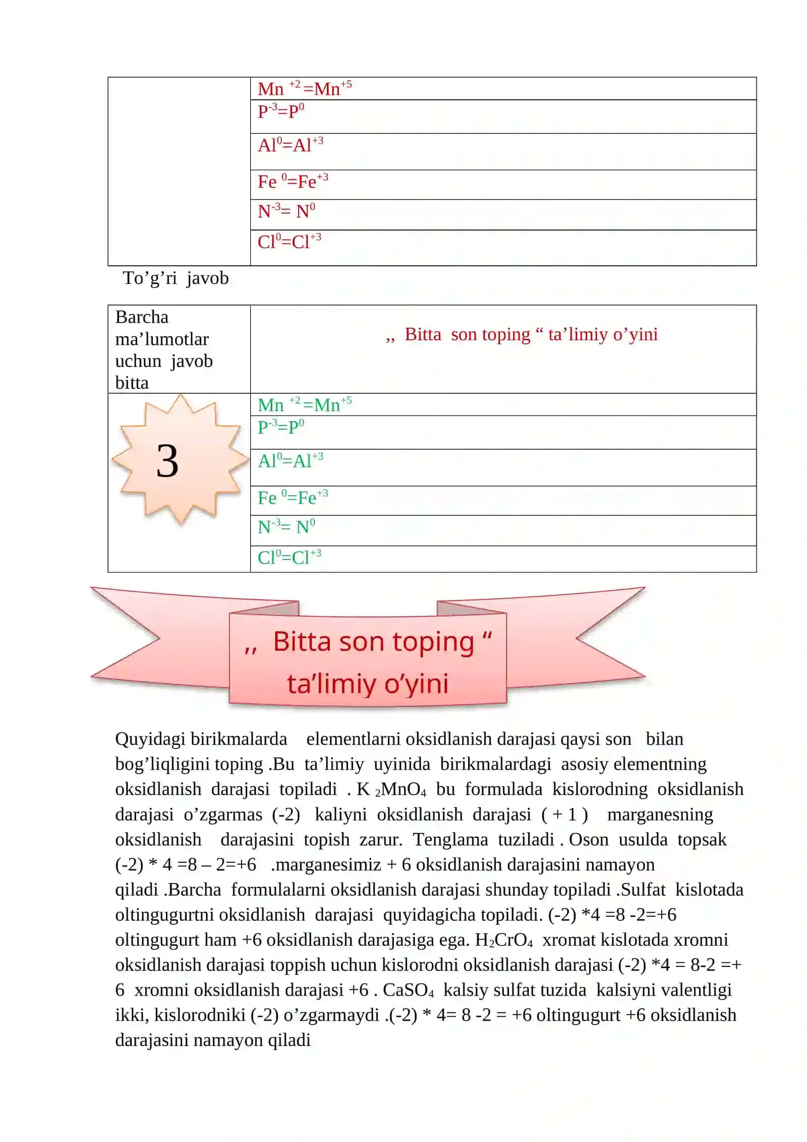 8-sinf Kimyo fanidan Oksidlanish qaytarilish reaksiyalari mavzusida ochiq dars ishlanma 3