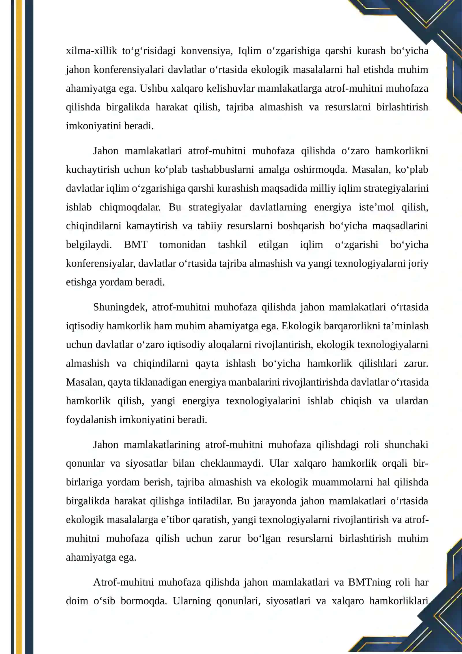 Atrof-muhitni muhofaza qilishda jahon mamlakatlari va BMT ning roli 3