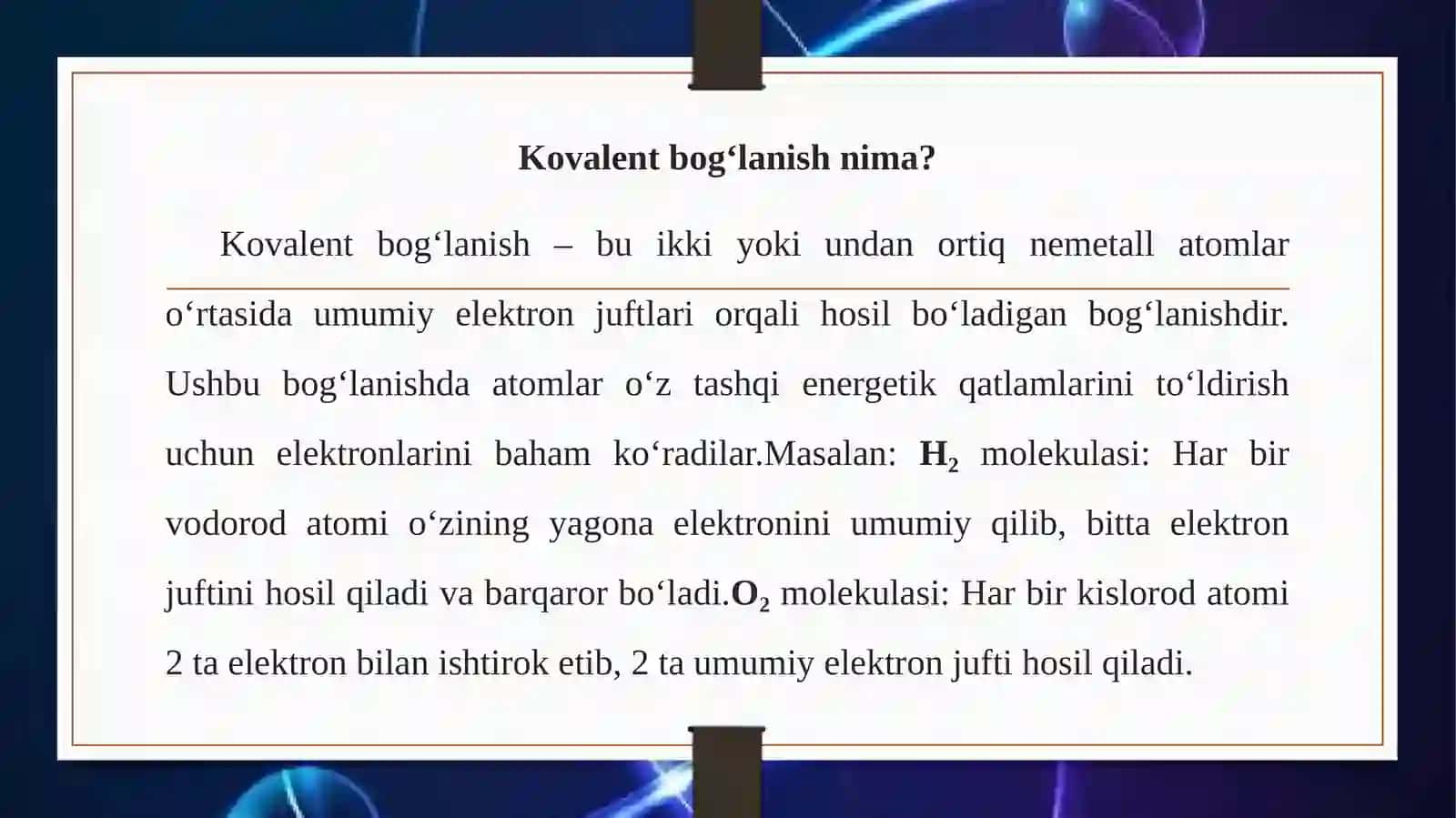 Kovalent bog'lanishning hosil bo'lishi 3
