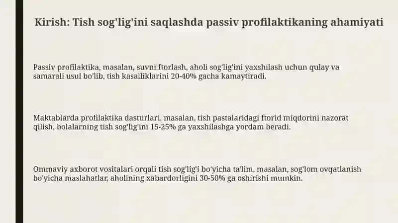 Stomotologik profilaktika stomotologik sanitar maorif usullari (passiv) 3