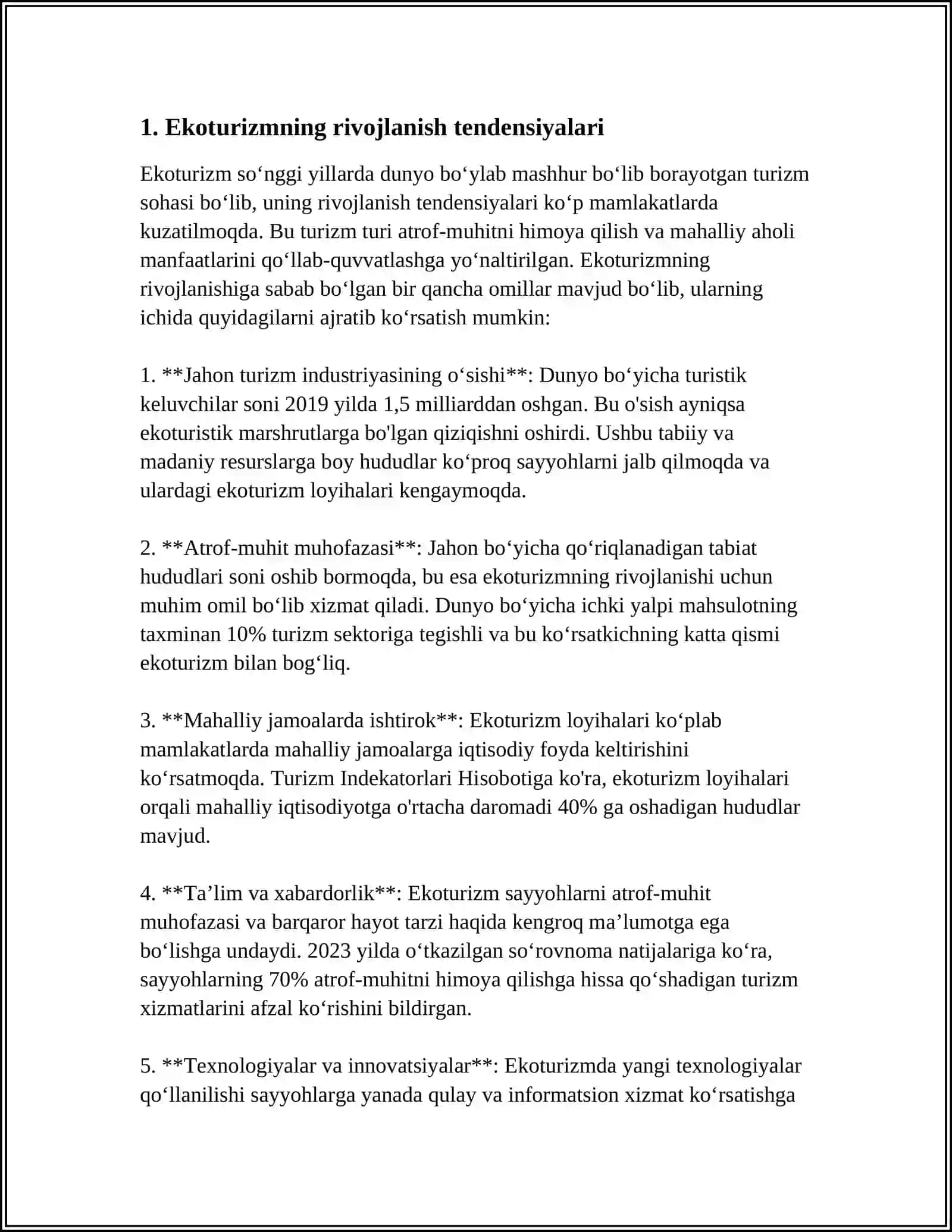 EKOTURIZMNING RIVOJLANISHI VA MEHMONXONA XIZMATLARI 3