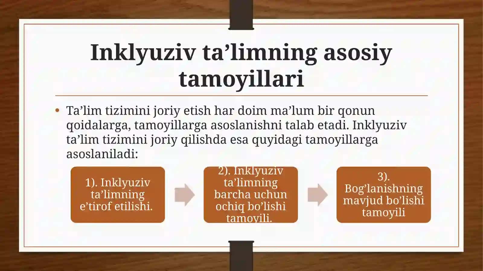 TALABALARGA INKLYUZIV TALIMGA KIRITILISHNING ASOSIY TAMOYILLARI VA ULARNING MAZMUNI 3