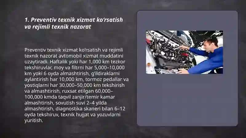 Avtomobil transport vositalarining xizmat muddatini oshirish usullari 3