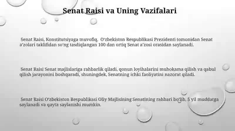 O'zbekiston respublikasi Konstitutsiyasi. Senat to'g'risida 3