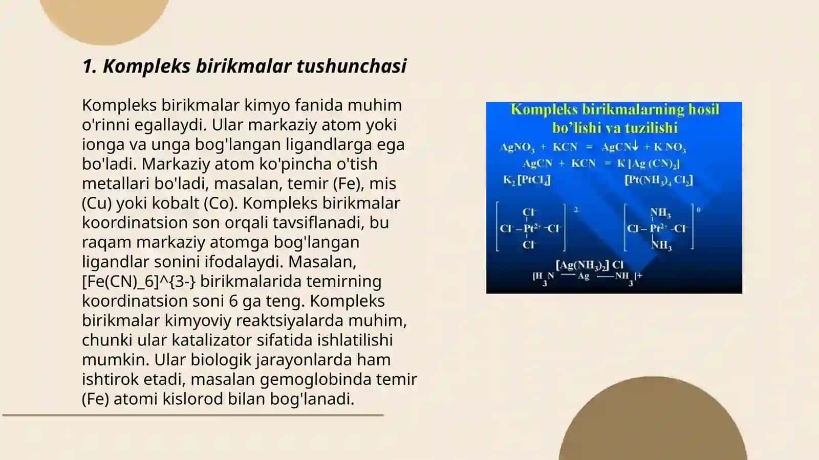 Kompleks birikmalarning olinish usullari.Muvozanatli va geneologik sintez 3