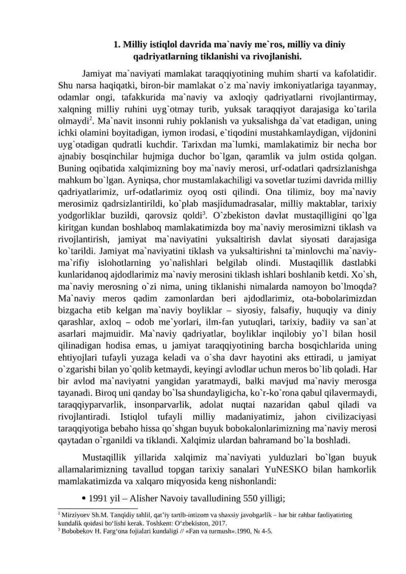 MUSTAQILLIK YILLARIDA AJDODLAR ME'ROSI VA MILLIY QADRIYATLARNI TIKLASH BORASIDAGI AMALGA OSHIRILGAN ISHLAR 3