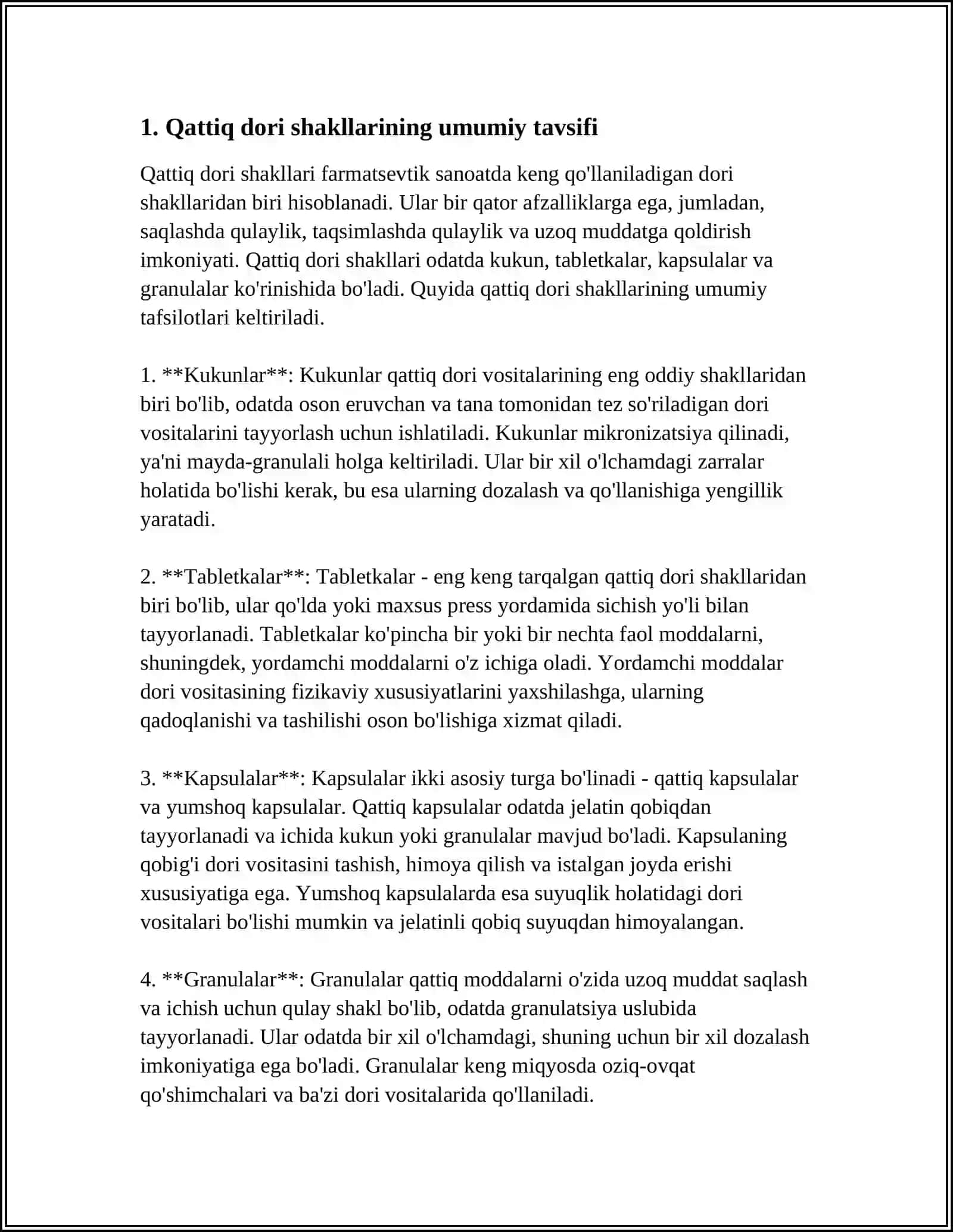 MUSTAQIL ISH Mavzu: QATTIQ DORI SHAKLLARINI TAYYORLASHDA ISHLATILADIGAN YORDAMCHI MODDALAR VA ULARGA QOYILGAN TALABLAR 3