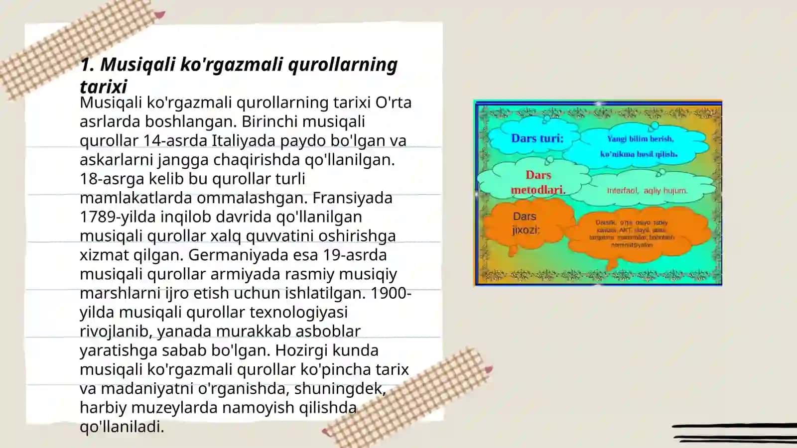 Musiqaga oid koʻrgazmali qurollar doirasida taqdimottayyorlash 3
