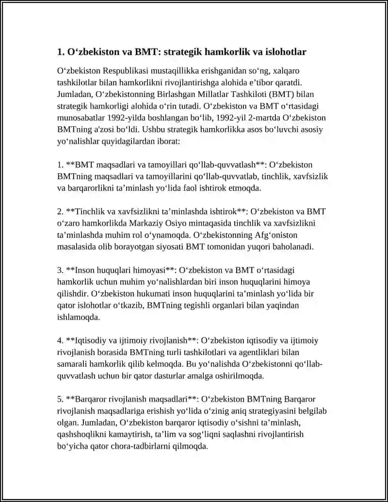 OʻZBEKISTONNING XALQARO TASHKILOTLAR BILAN HAMKORLIK ALOQALARI 3