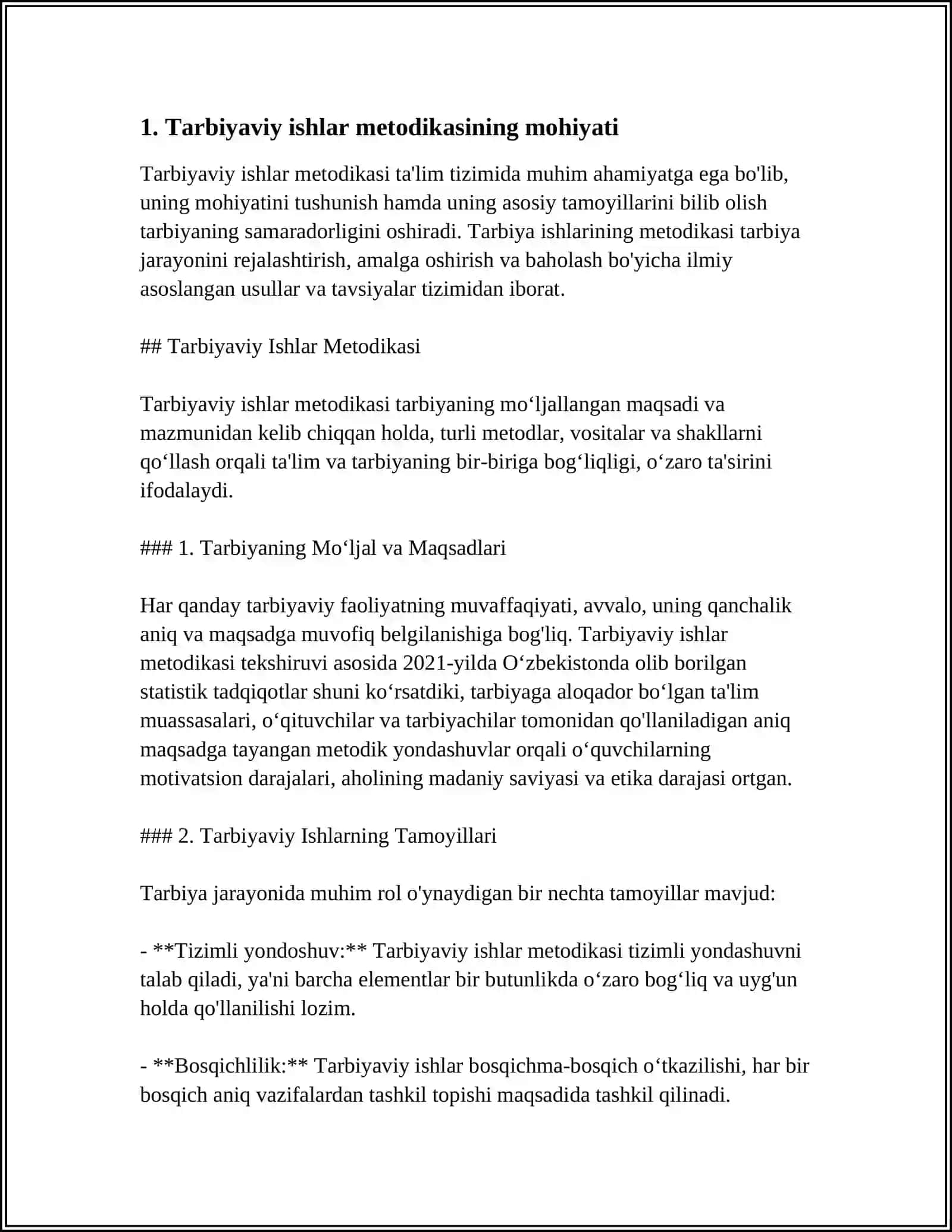 MUSTAQIL ISH Mavzu: TARBIYAVIY ISHLAR METODIKASINING MAQSADI VA VAZIFASI 3