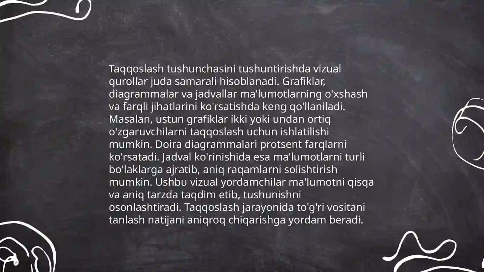 Taqqoslash, tahlil qilish va sintez tushunchalarini shakllanturishda foydalaniladigan ko'rgazmali qurollar tayyorlash 3