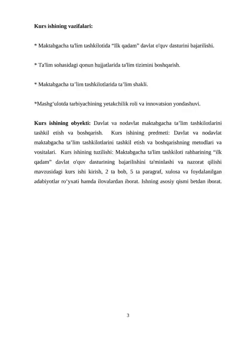 ILK QADAM"DAVLAT O’QUV DASTURI ASOSIDA MAKTABGACHA TA’LIM TASHKILOTLARIDA FAOLIYAT MARKAZLARIDA TA’LIM JARAYONLARINI TASHKILLASH 3
