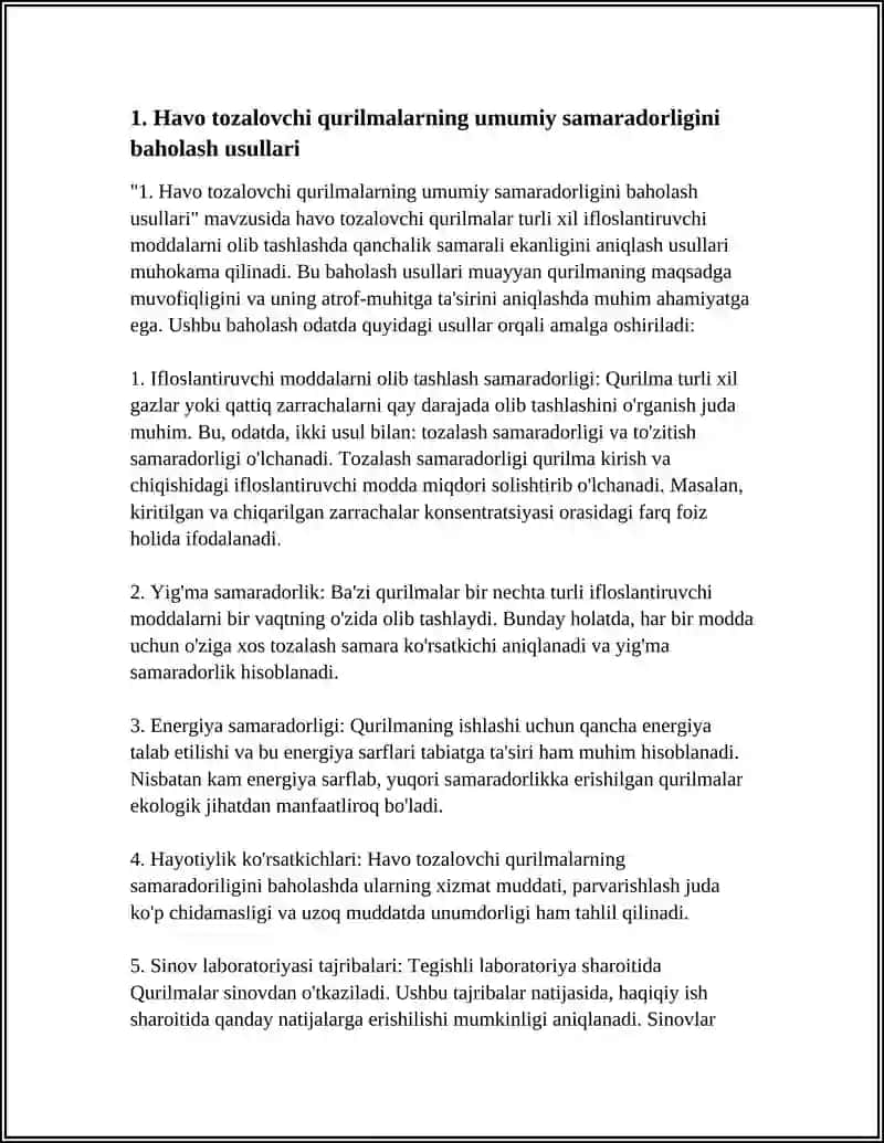 HAVONI TOZALOVCHI QURILMALARNING SAMARADORLIGI 3