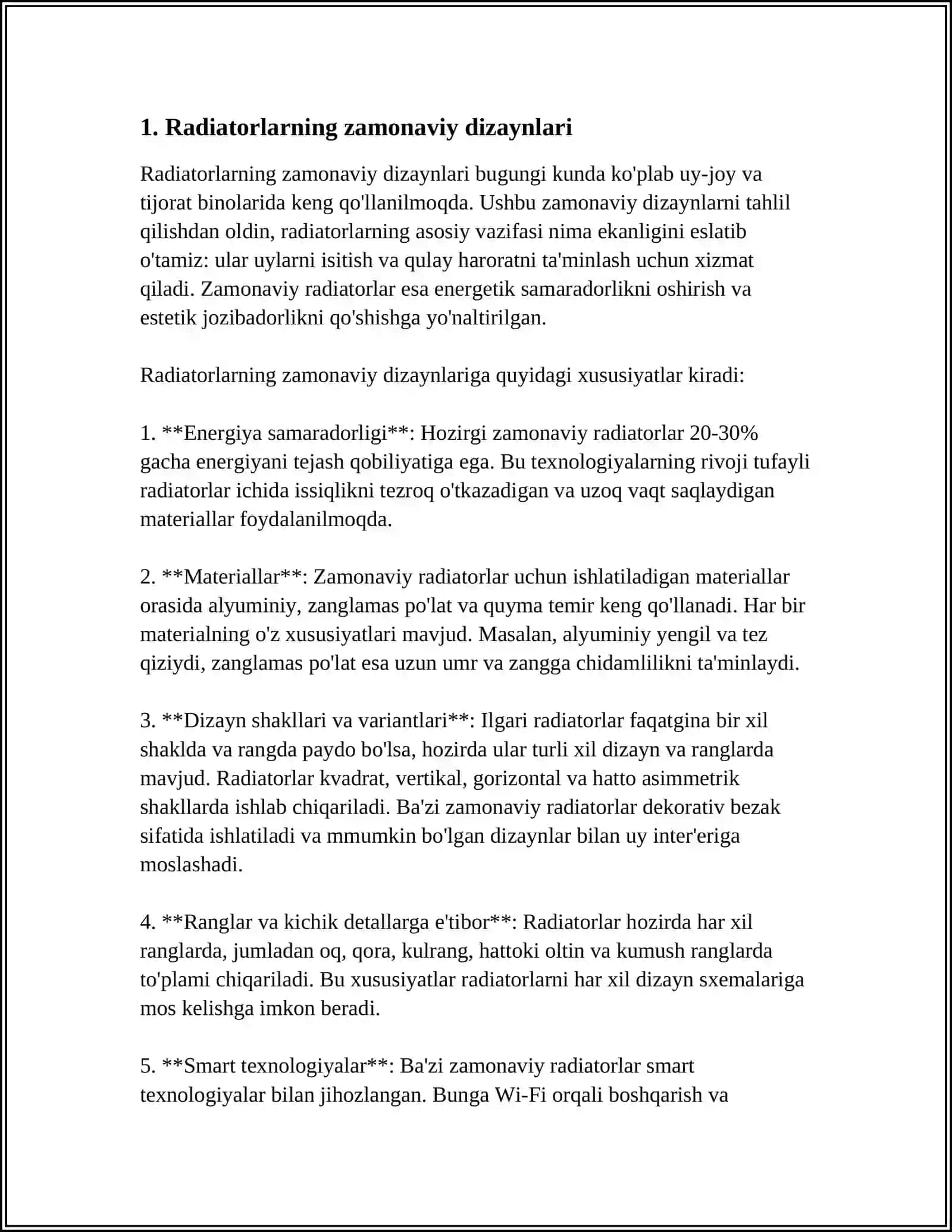 ZAMONAVIY ISITISH ASBOBLARI.RADYATOR VA ULARNING TURLARI 3