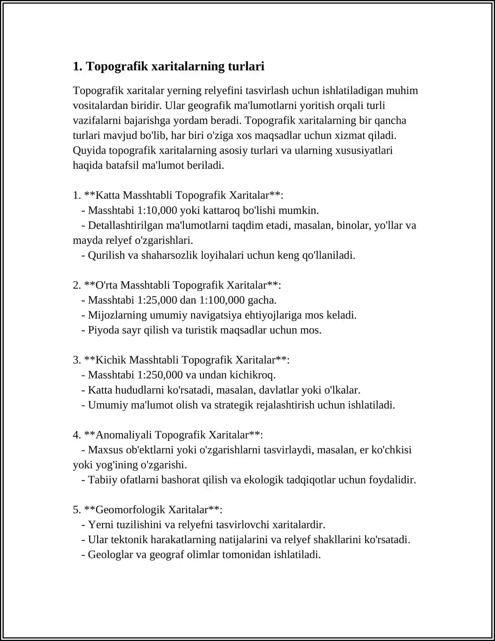 TOPOGRAFIK KARTA VA PLANNING VARAQLARGA BOʻLINISHI VA NOMINKLATURASI 3