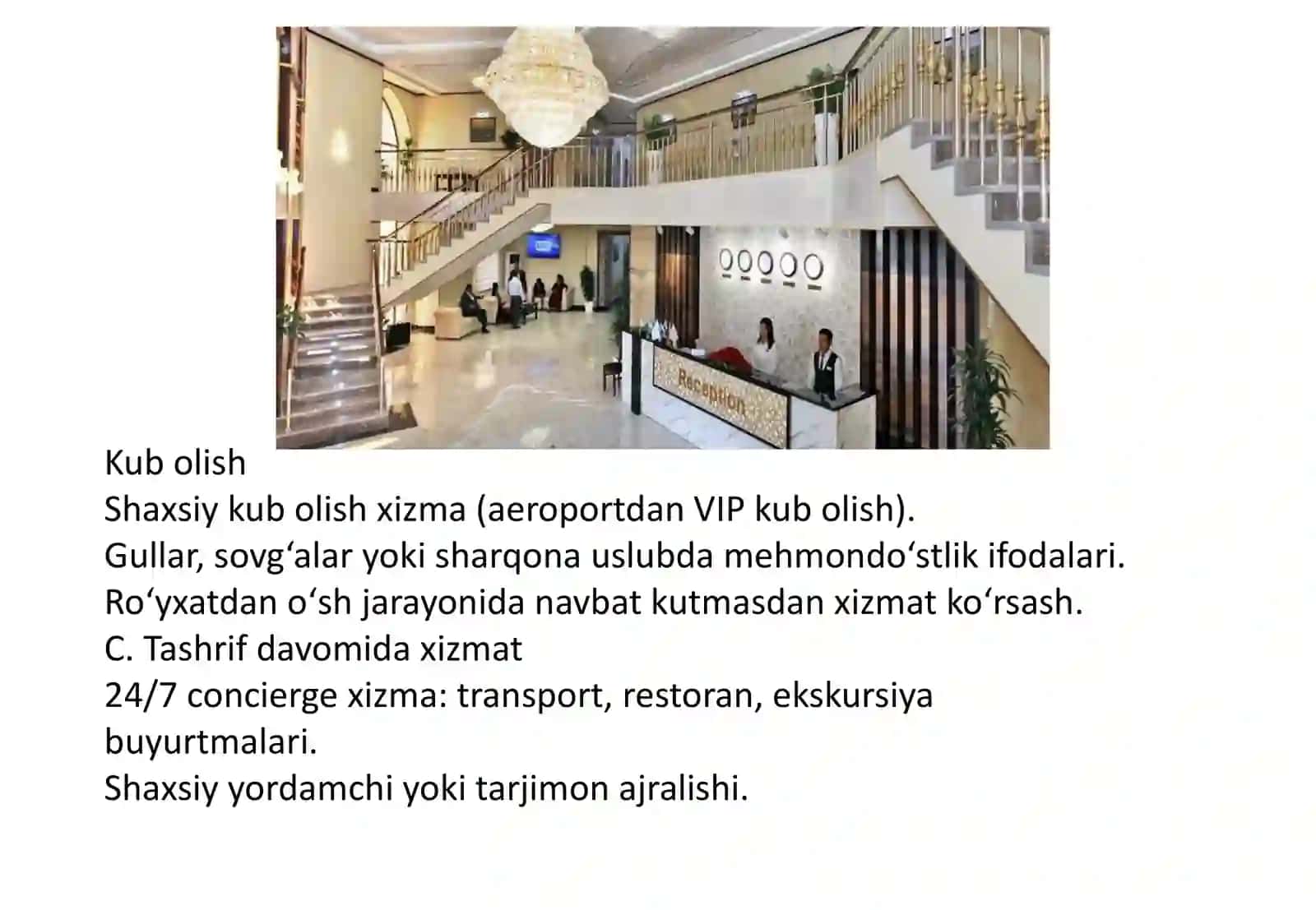 VIP Mehmonlarga Xizmat Ko'rsatish 3