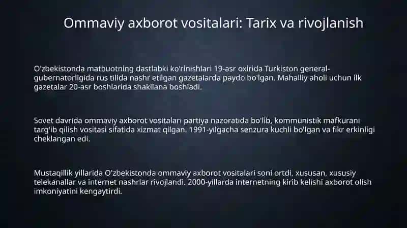 O'zbekiston Respublikasida ommaviy axborot vositalarining faoliyati 3