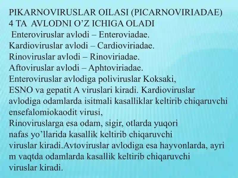 Pikarnoviruslar, ularga tavsif va laborator tashxisi. 3