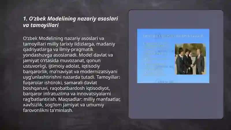 Oʻzbek Modeli va uning hayotga tatbiq etilishi 3
