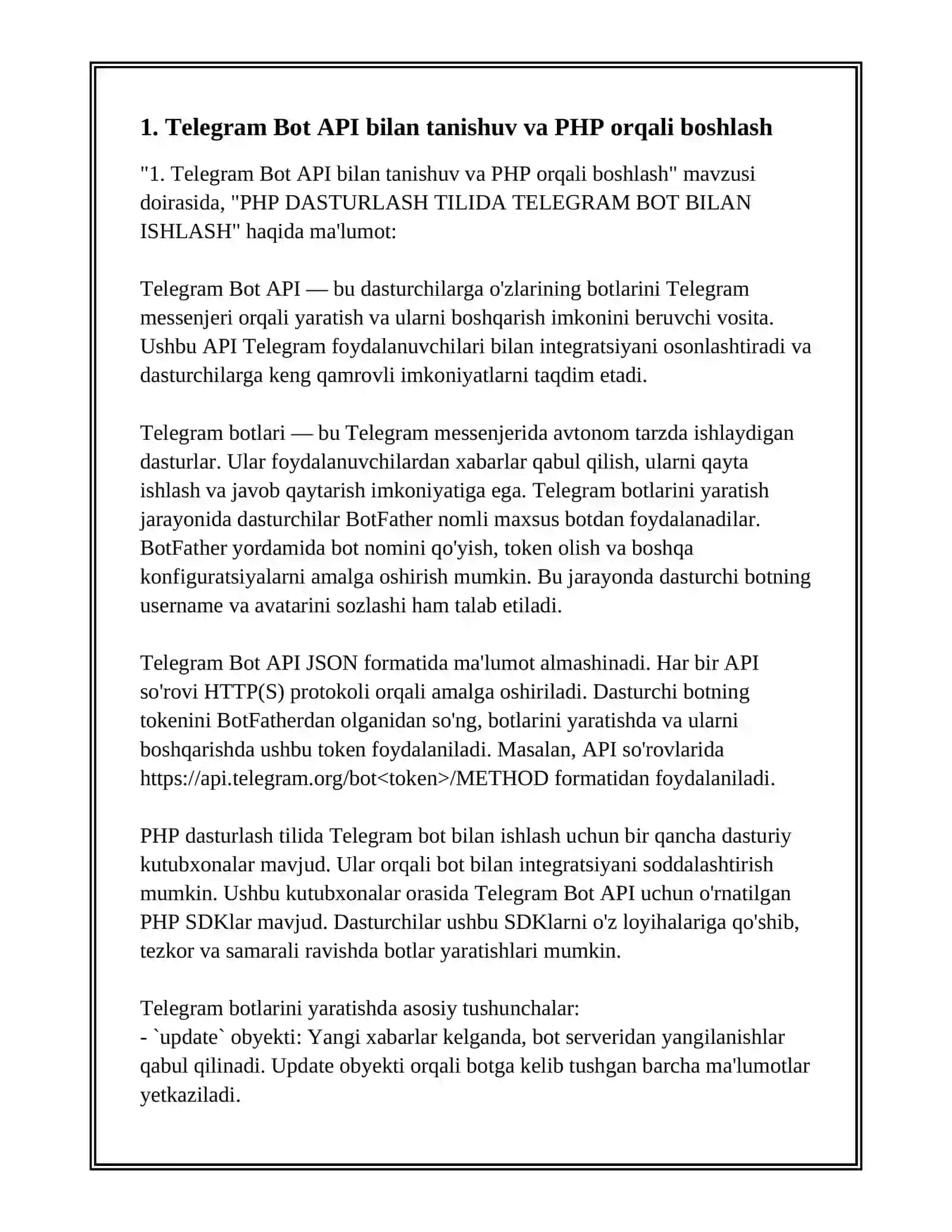 PHP DASTURLASH TILIDA TELEGRAM BOT BILAN ISHLASH 3