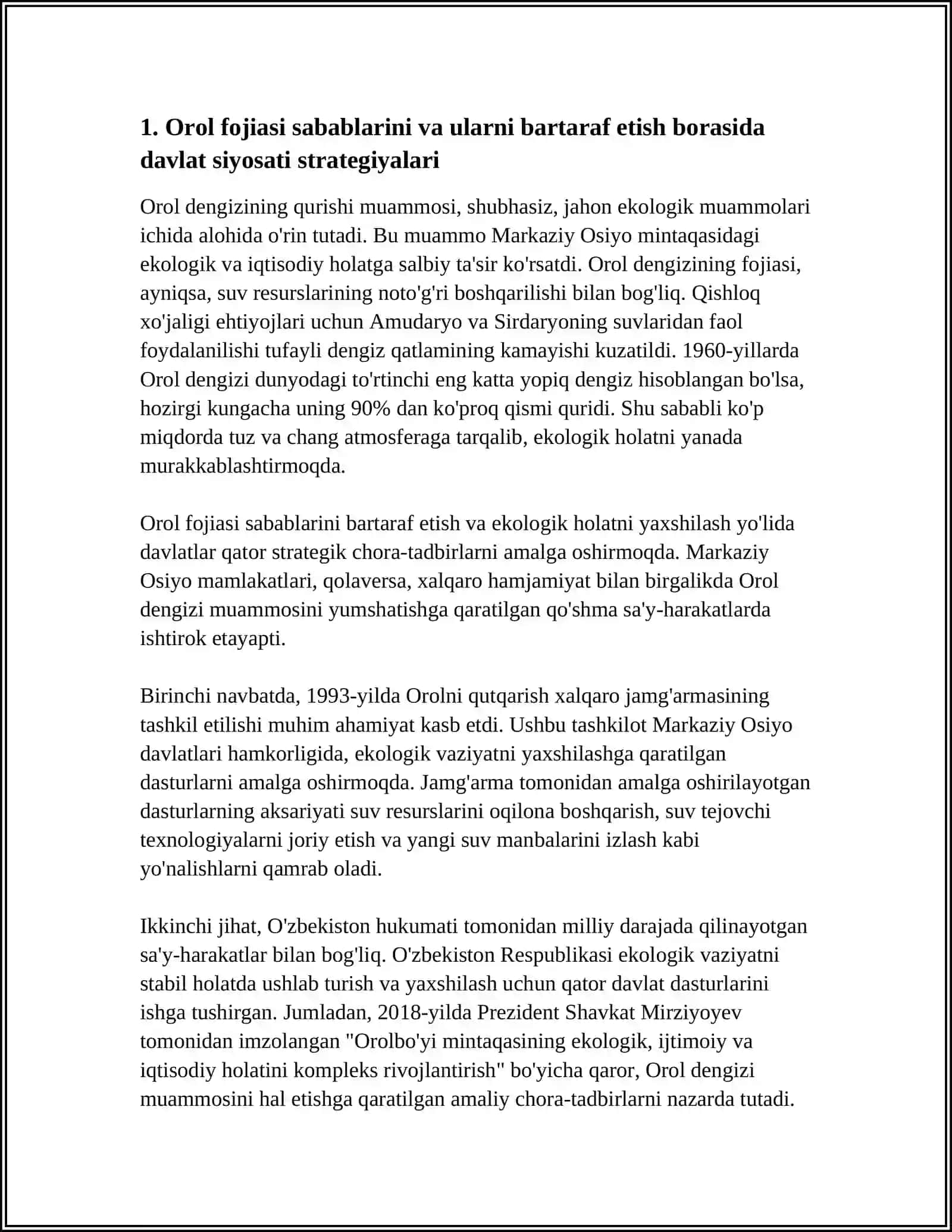 OROL FOJIASI EKOLOGIK HOLATNI YAXSHILASH BORASIDA DAVLAT SIYOSATI 3
