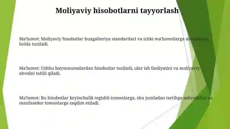 XO‘JALIK YURITUVCHI SUB’EKTLARNING MOLIYAVIY HISOBOT SHAKLLARINI TAYYORLASH VA TAQDIM ETISH 3