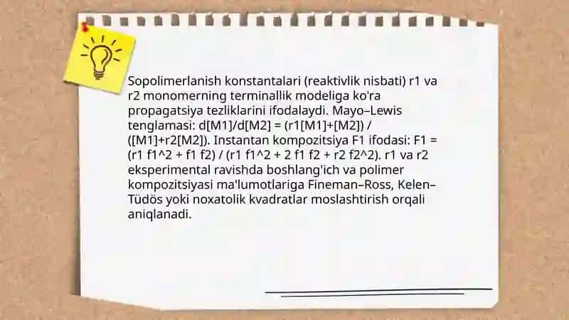 Sopolimerlanish konstantalarini aniqlash usullari 3