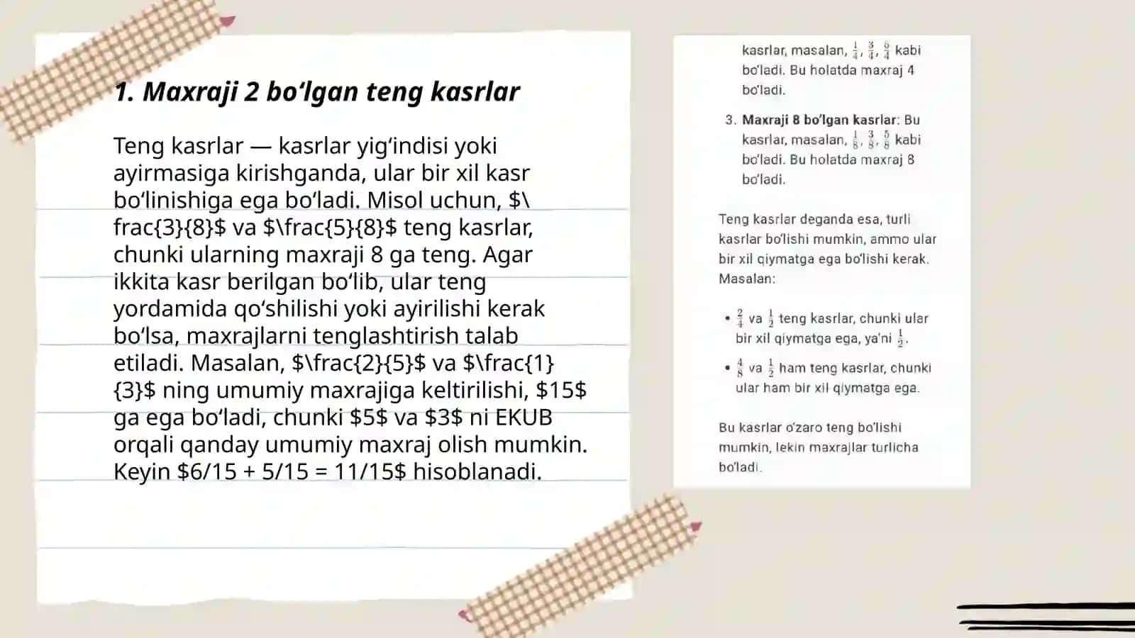 Maxraji 2 4 8 boʻlgan kasrlar tushunchasi. Maxraji 2 4 8 boʻlgan teng kasrlar 3