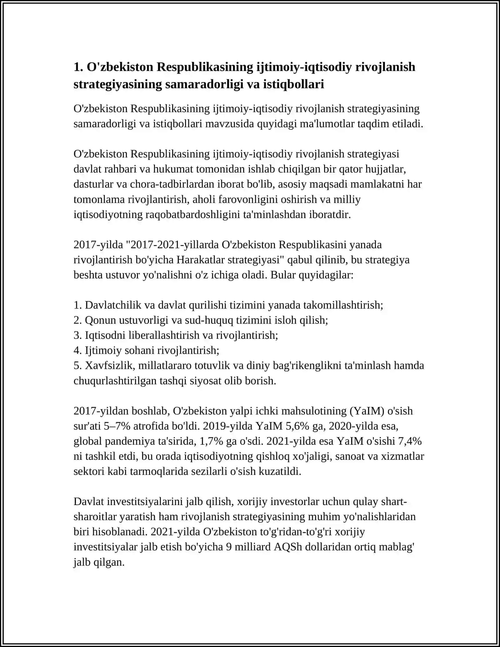 O'ZBEKISTON RESPUBLIKASI IQTISODIY SIYOSATI TAHLILI 3