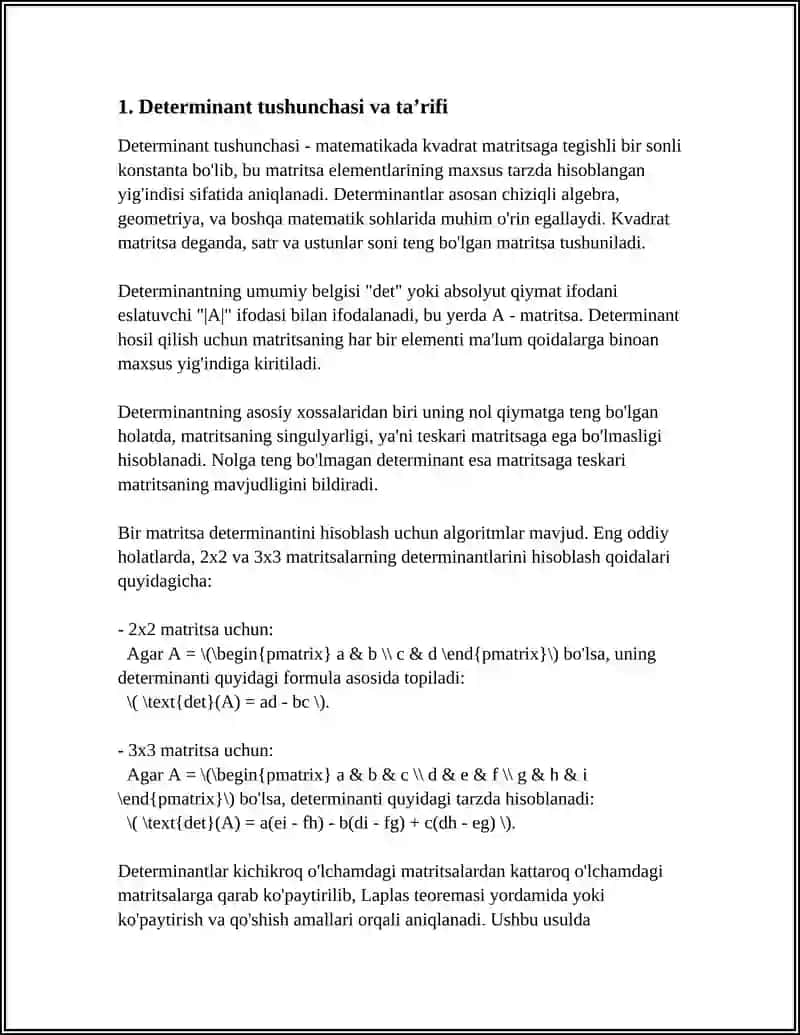 MUSTAQIL ISH Mavzu: DETERMINANT VA ULARNING XOSSALARI 3