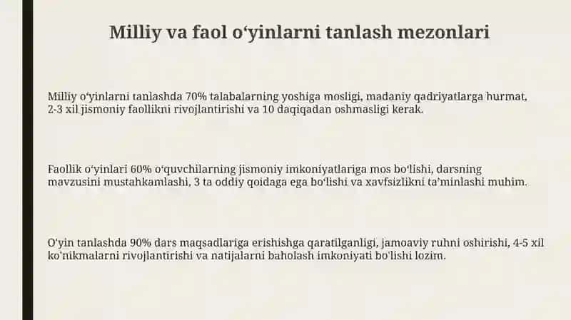 Milliy va harakatli oʻyinlarni darsini yakuniy qismiga mos holda tanlash va tahlil qilish 3