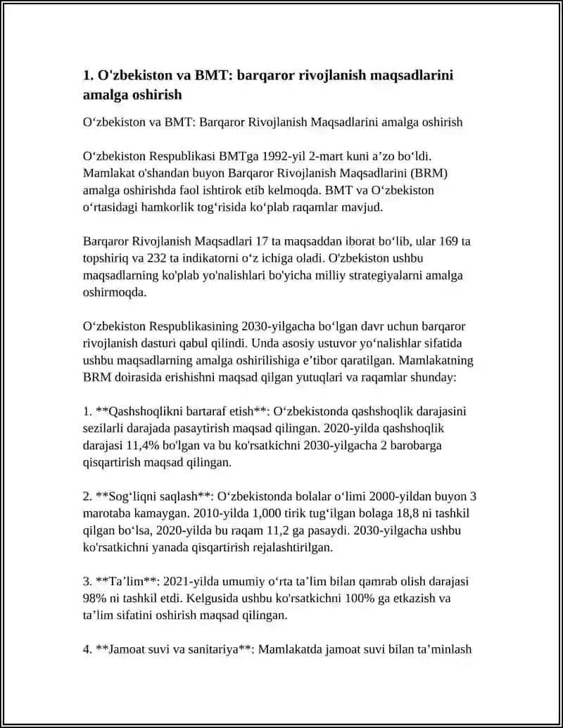 Oʻzbekiston va BMT: barqaror rivojlanish maqsadlarini amalga oshirish 3