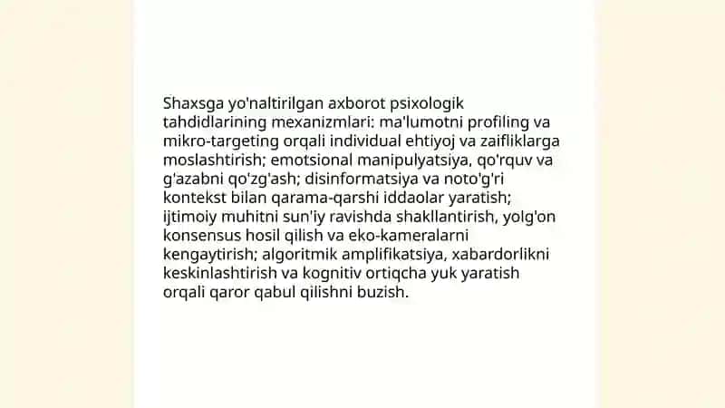 Shaxsga yónaltirilgan axborot psixologik, diniy va madaniy taxdidlar 3