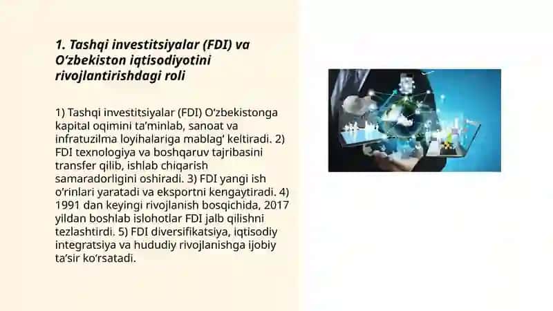 Oʻzbekiston iqtisodiyotini rivojlantirishda investitsiyaning roʻli 3