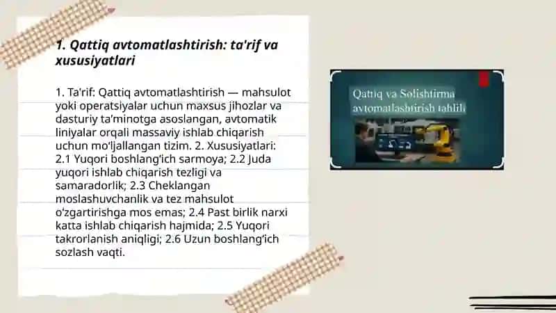 Qattiq va moslashuvchan avtomatlashtirishning solishtirma tahlili 3