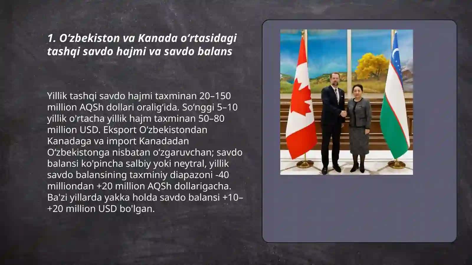 Oʻzbekiston va Kanada oʻrtasida iqtisodiy aloqalar 3