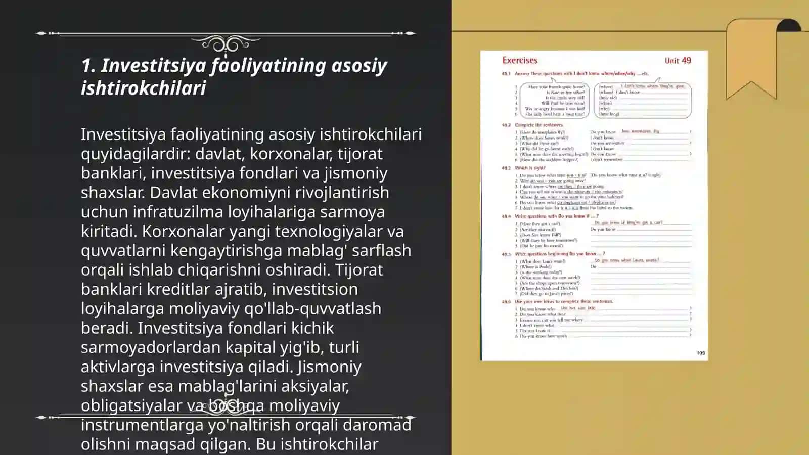 Investitsiya faoliyatining ishtirokchilari, obyekti va subyektlari Xudoyorov Diyorbek 3