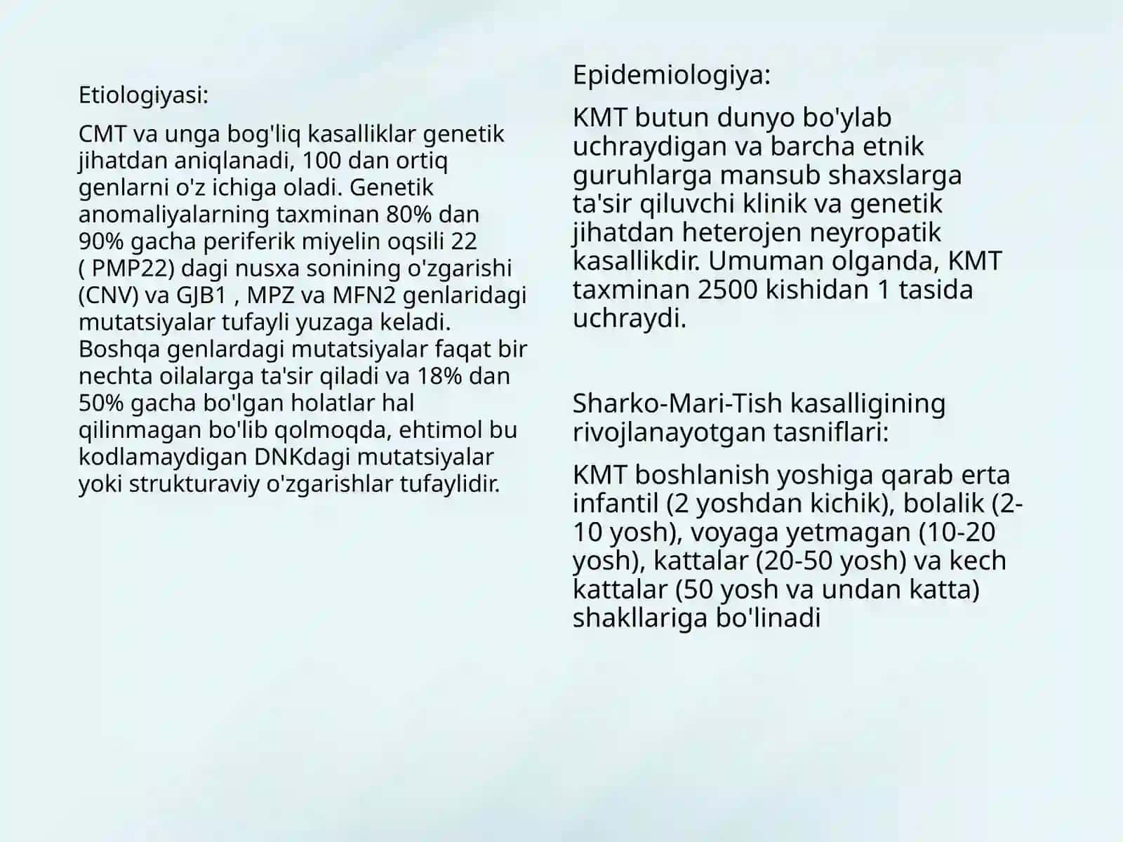 Asab tizimining nasliy kasalliklari. Tibbiy genetikada qo'llaniladigan yangi zamonaviy tekshirish usullari. 3