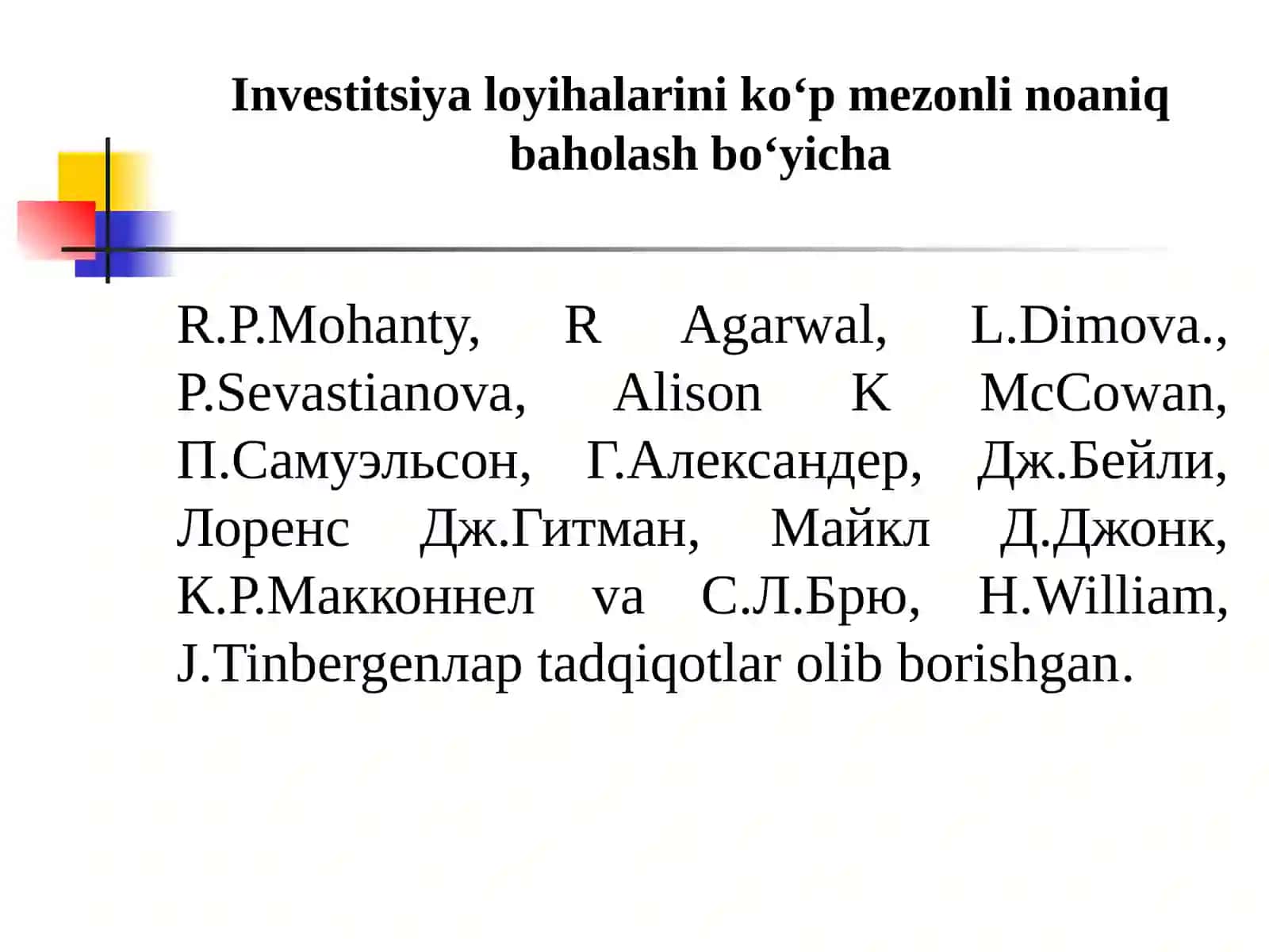 Investitsiya loyihalarini moliyaviy-iqtisodiy baholashning asosiy usullari 3