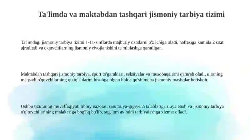 Ta'limda va Maktabdan Tashqari Jismoniy Tarbiya Tizimi 3