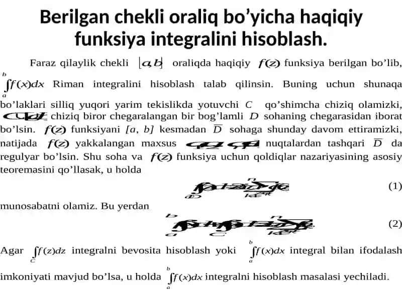 Qoldiqlarnazariyasininganiqintegrallarnihisoblashdatadbiqi. Jordanlemmasi 3