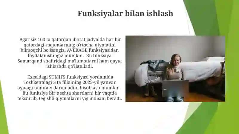 Microsoft Excel elektron jadval muharirida formula bilan ishlash 3